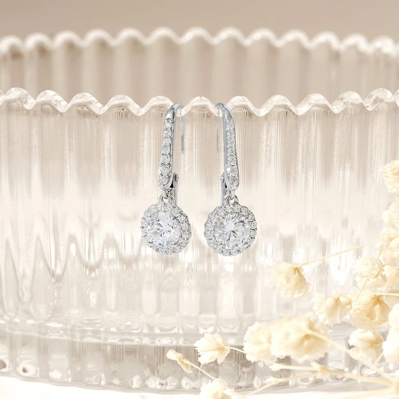 Diamonart Womens Cubic Zirconia Sterling Silver Round Drop Earrings