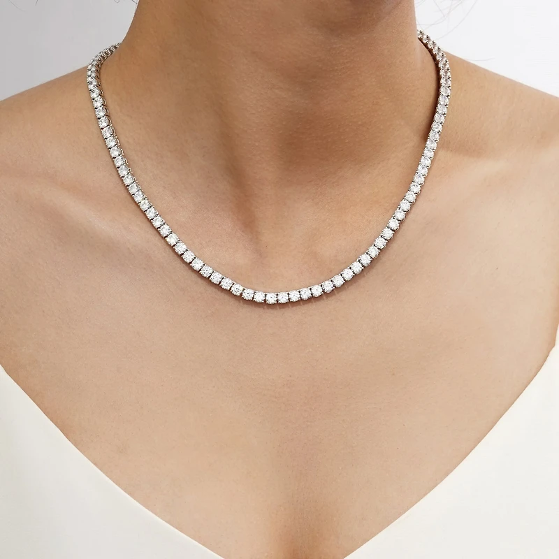 Diamonart Womens White Cubic Zirconia Sterling Silver Inch Tennis Necklace