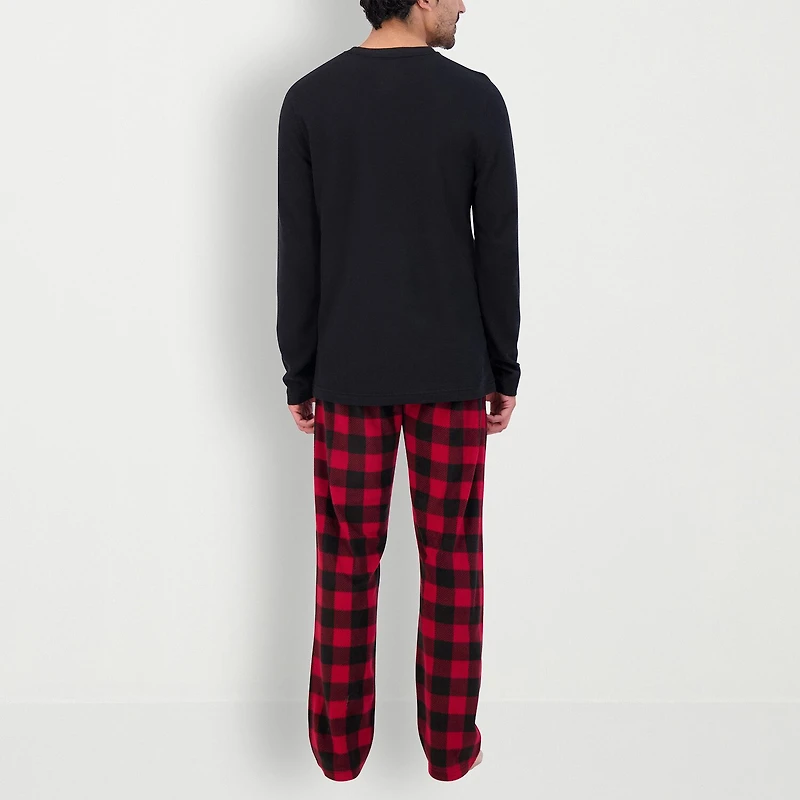Hanes Mens Fleece Crew Neck Long Sleeve 2-pc. Big Pajama Set