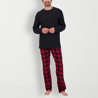 Hanes Mens Fleece Crew Neck Long Sleeve 2-pc. Big Pajama Set