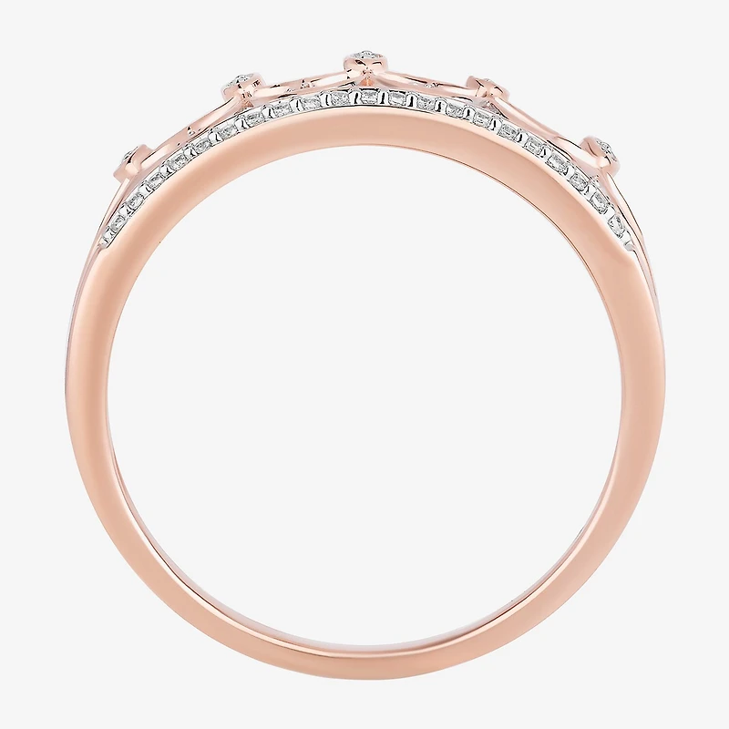 Enchanted Disney Fine Jewelry Womens 1/10 CT. T.W. Natural White Diamond 14K Rose Gold Over Silver Sterling Silver Crown Princess Cocktail Ring