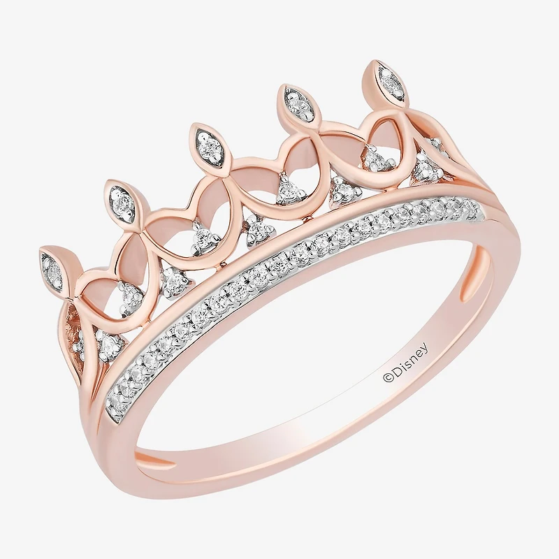 Enchanted Disney Fine Jewelry Womens 1/10 CT. T.W. Natural White Diamond 14K Rose Gold Over Silver Sterling Silver Crown Princess Cocktail Ring