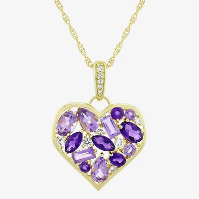 Womens Genuine Purple Amethyst 14K Gold Over Silver Heart 18 Inch Pendant Necklace