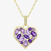 Womens Genuine Purple Amethyst 14K Gold Over Silver Heart 18 Inch Pendant Necklace