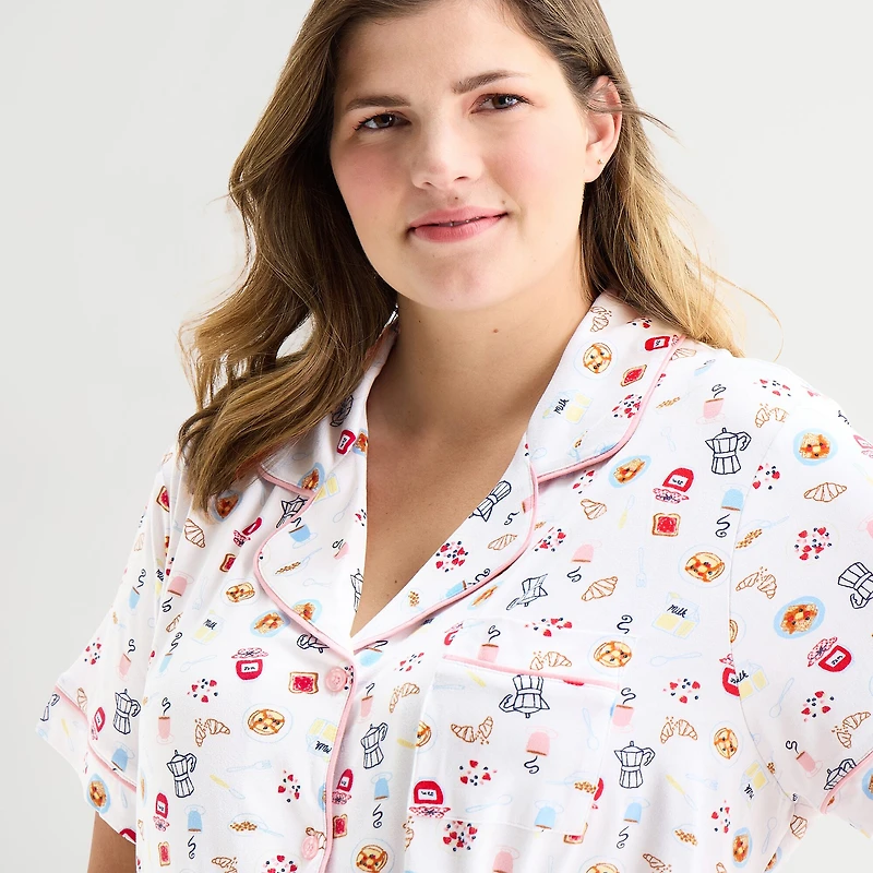 Jaclyn Womens Short Sleeve 2-pc. Plus Pajama Set
