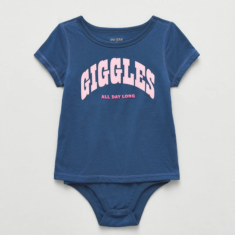 Okie Dokie Toddler Girls Hidden Access Opening Adaptive Round Neck Short Sleeve Bodysuit