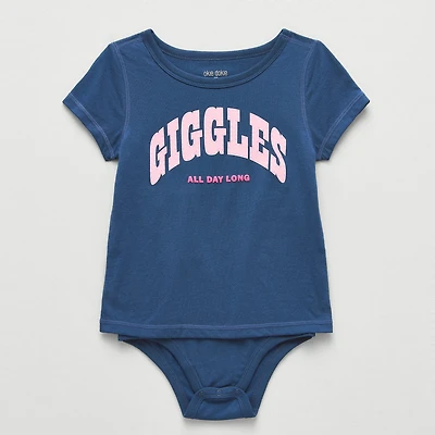Okie Dokie Toddler Girls Hidden Access Opening Adaptive Round Neck Short Sleeve Bodysuit