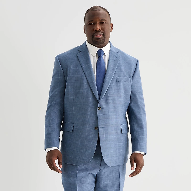 Stafford Coolmax All Season Ecomade Mens Regular Fit Plaid Big and Tall Suit Jacket