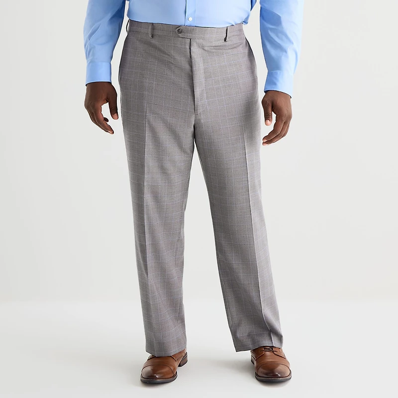 Stafford Coolmax All Season Ecomade Mens Big and Tall Classic Fit Plaid Flat Front Suit Pant