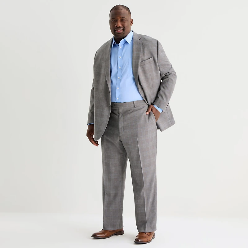 Stafford Coolmax All Season Ecomade Mens Big and Tall Classic Fit Plaid Flat Front Suit Pant