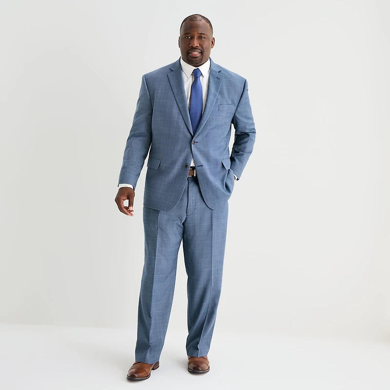 Stafford Coolmax All Season Ecomade Mens Big and Tall Regular Fit Plaid Flat Front Suit Pant