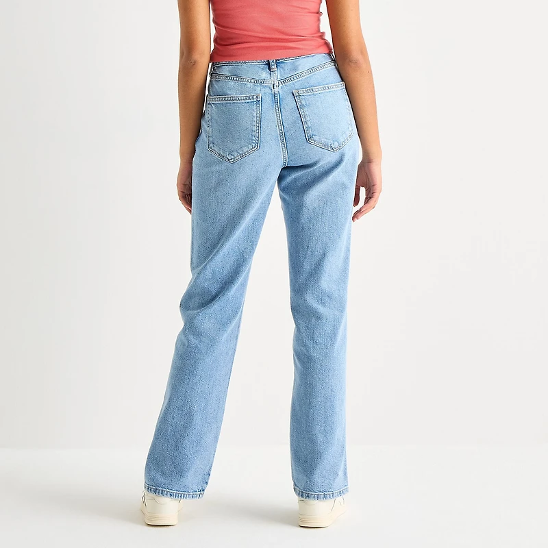 Arizona Womens Juniors High Rise Stretch Fabric Straight Leg Jean