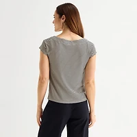 Liz Claiborne Womens Boat Neck Short Sleeve T-Shirt