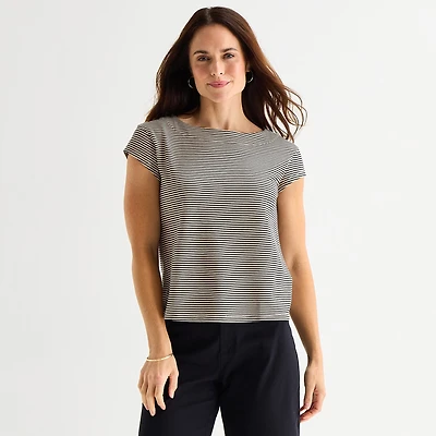 Liz Claiborne Womens Boat Neck Short Sleeve T-Shirt