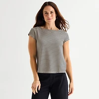 Liz Claiborne Womens Boat Neck Short Sleeve T-Shirt