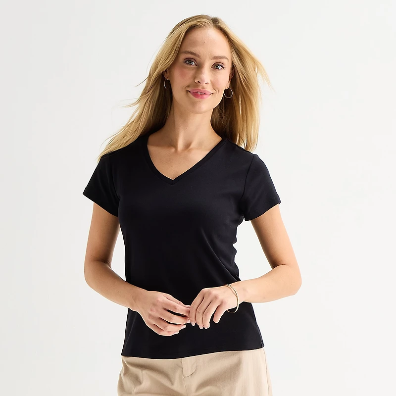 Liz Claiborne Womens V Neck Short Sleeve T-Shirt