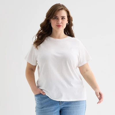 a.n.a Womens Plus Crew Neck Short Sleeve T-Shirt