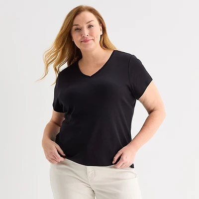 Liz Claiborne Womens Plus V Neck Short Sleeve T-Shirt