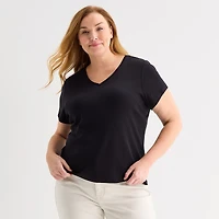 Liz Claiborne Womens Plus V Neck Short Sleeve T-Shirt
