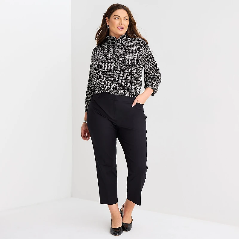 Liz Claiborne Womens Plus Mock Neck 3/4 Sleeve Ruffled Blouse