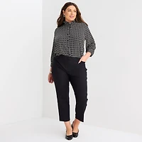 Liz Claiborne Womens Plus Mock Neck 3/4 Sleeve Ruffled Blouse