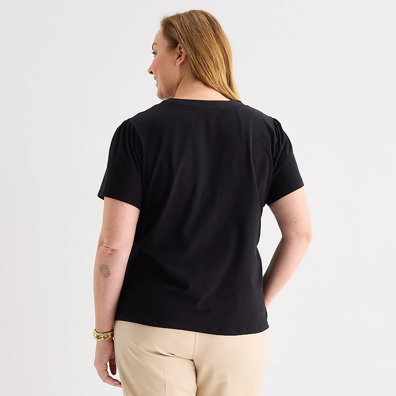 Liz Claiborne Womens Plus Split Crew Neck Short Sleeve Blouse
