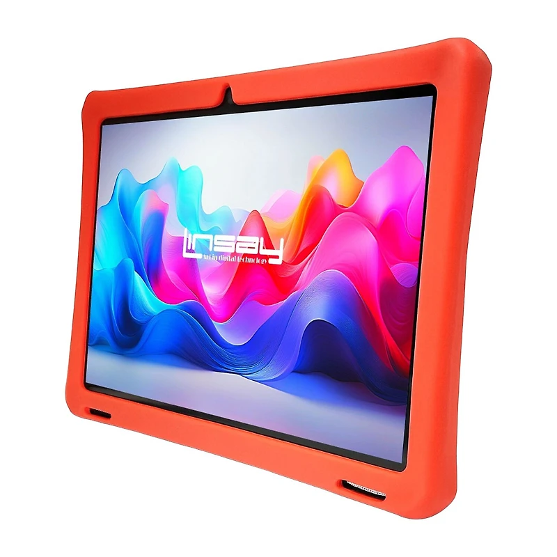 LINSAY® 10.1 Octa Core 128Gb Android 15 Tablet Kids Red Back