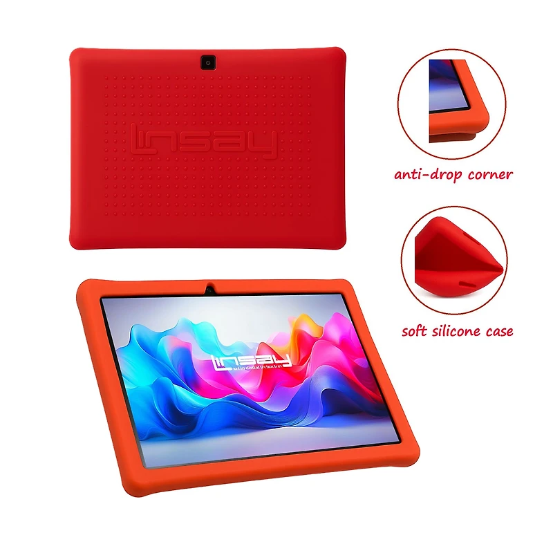 LINSAY® 10.1 Octa Core 128Gb Android 15 Tablet Kids Red Back