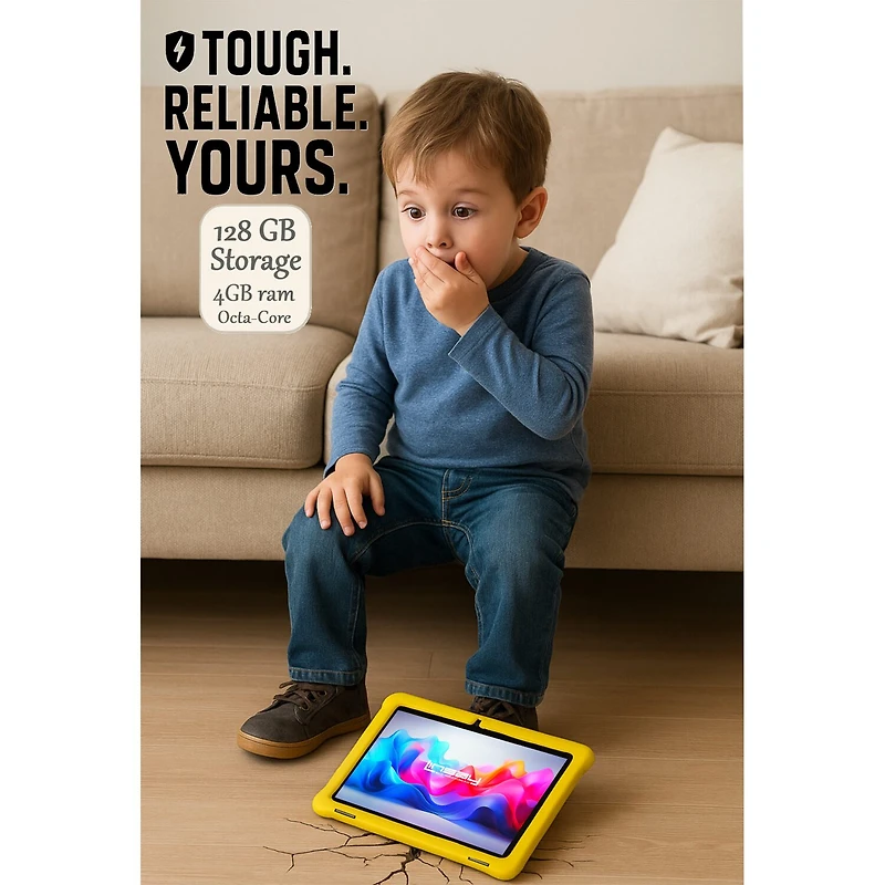 LINSAY® 10.1 Octa Core 128Gb Android 15 Tablet Kids Yellow Back Case