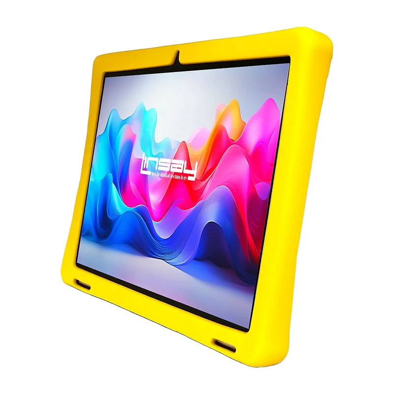 LINSAY® 10.1 Octa Core 128Gb Android 15 Tablet Kids Yellow Back Case