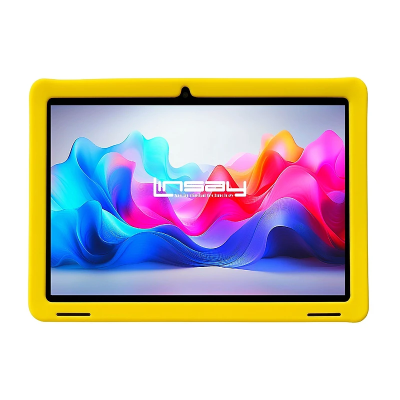 LINSAY® 10.1 Octa Core 128Gb Android 15 Tablet Kids Yellow Back Case