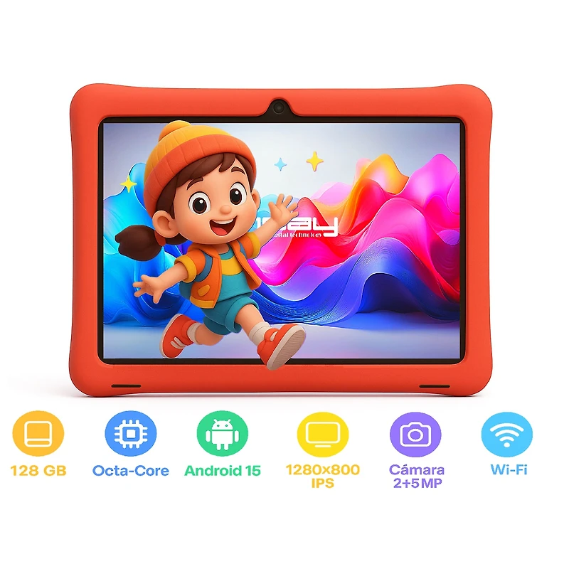 LINSAY® 10.1 Octa Core 128Gb Android 15 Tablet Kids Red