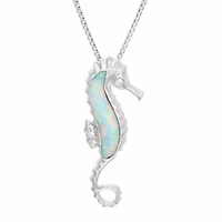 Seahorse Womens Diamond Accent Lab Created White Opal Sterling Silver 18 Inch Pendant Necklace