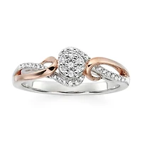 Diamond Blossom Womens 1/7 CT. T.W. Natural White 14K Rose Gold Over Silver Round Halo Cocktail Ring