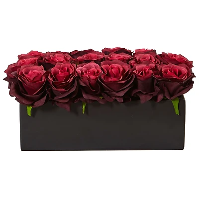 Dozen Silk Roses Ceramic Rectangular Planter
