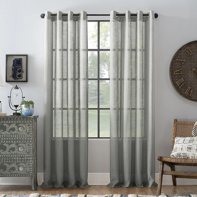 Archaeo Akari Slub Textured Linen Blend Grommet Top Sheer Single Curtain Panel