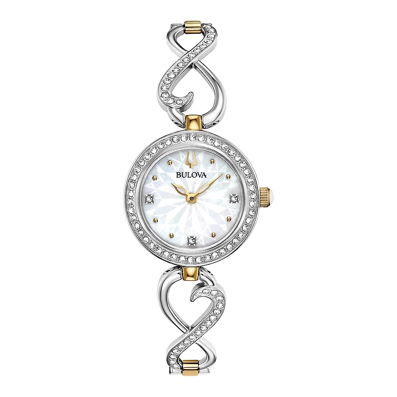 Bulova Crystal Womens Two Tone Stainless Steel Watch Boxed Set 98x120