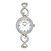 Bulova Crystal Womens Two Tone Stainless Steel Watch Boxed Set 98x120