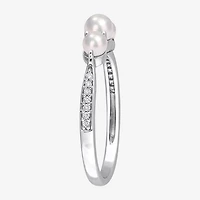 Womens Diamond Accent 4MM White Cultured Freshwater Pearl 14K Gold Cocktail Ring