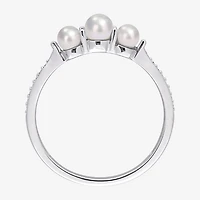 Womens Diamond Accent 4MM White Cultured Freshwater Pearl 14K Gold Cocktail Ring