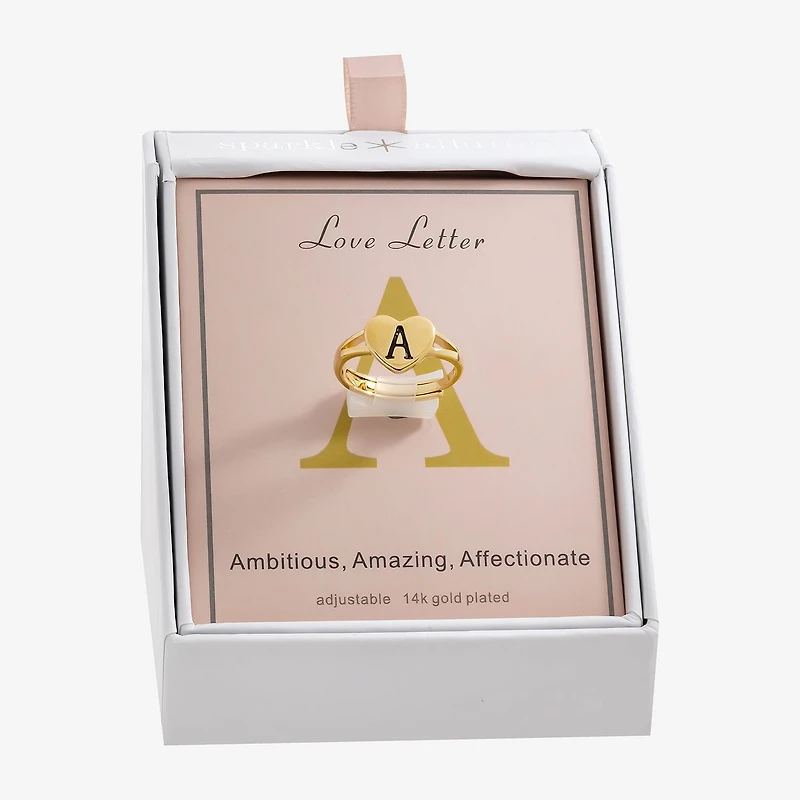 Sparkle Allure Initial Womens 2MM 14K Gold Over Brass Heart Band