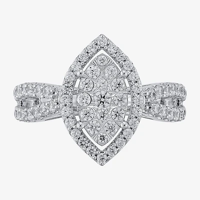 Diamond Blossom (H-I / I1) Womens 1 CT. T.W. Lab Grown White 10K Gold Marquise Halo Cocktail Ring