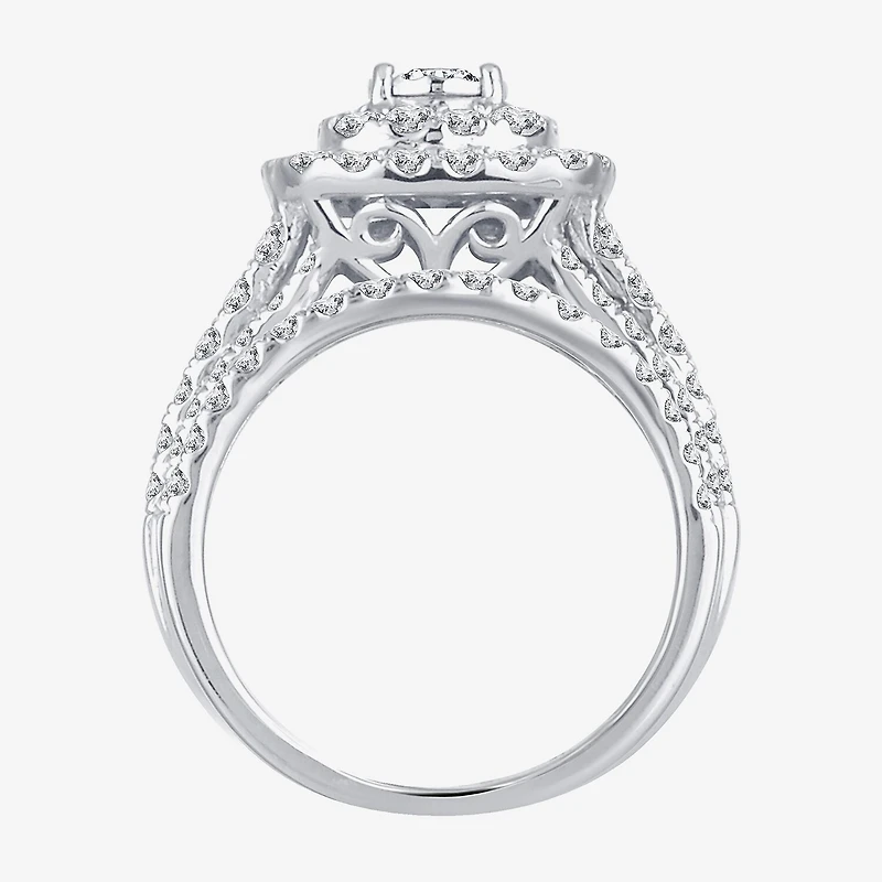 2 CT.T.W. Natural Diamond Cushion Shape Side Stone Halo Bridal Set 10K or 14K White Gold