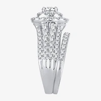 2 CT.T.W. Natural Diamond Cushion Shape Side Stone Halo Bridal Set 10K or 14K White Gold