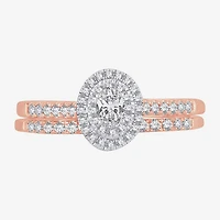 Womens 1/2 CT.T.W. Natural Diamond 10K or 14K Rose Gold Oval Halo Bridal Set