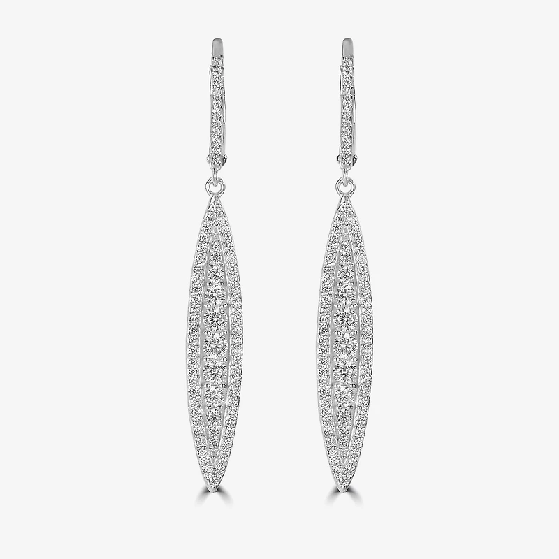 Diamonart Womens Cubic Zirconia Sterling Silver Curved Drop Earrings