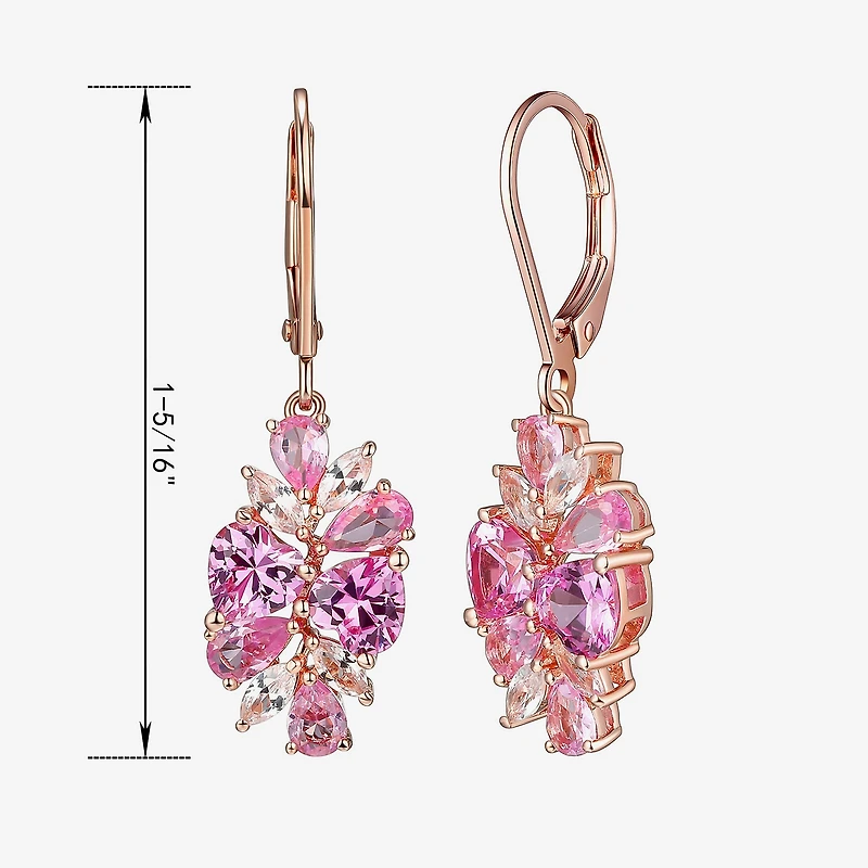 Womens Lab Created Pink 14K Rose Gold Over Silver Drop Earrings