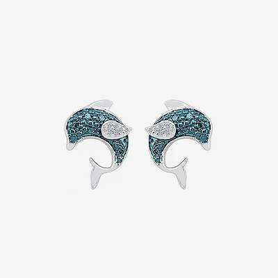 Dolphin Diamond Accent Natural Blue Diamond Sterling Silver 12mm Stud Earrings
