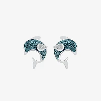 Dolphin Diamond Accent Natural Blue Diamond Sterling Silver 12mm Stud Earrings
