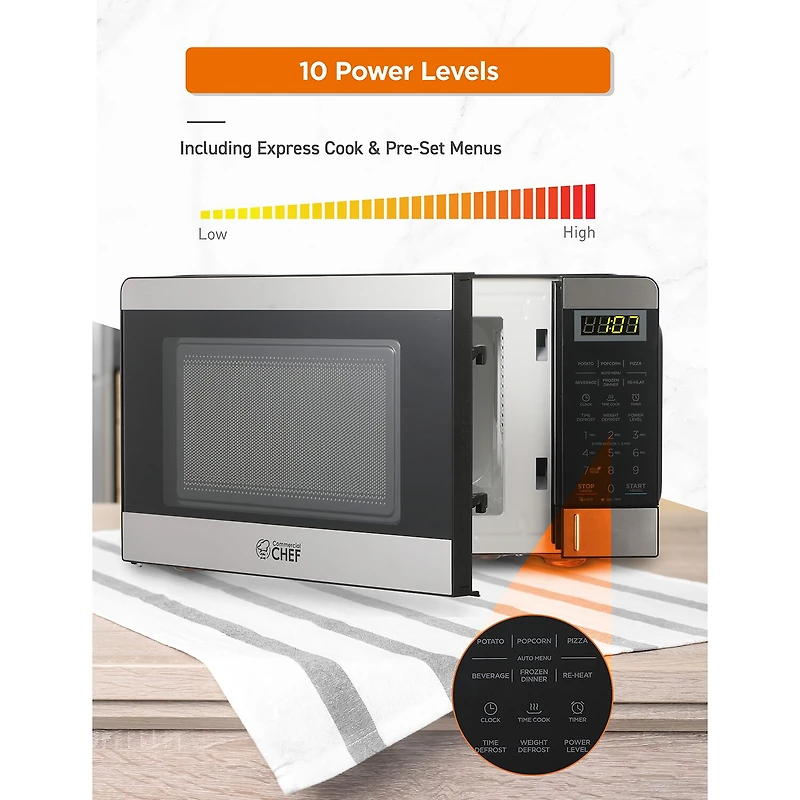 Commercial Chef 0.7-Cu. Ft. Countertop Microwave - Black with Stainless Steel Trim